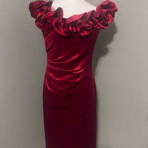 Red Asymmetrical Ruched Cocktail Dress